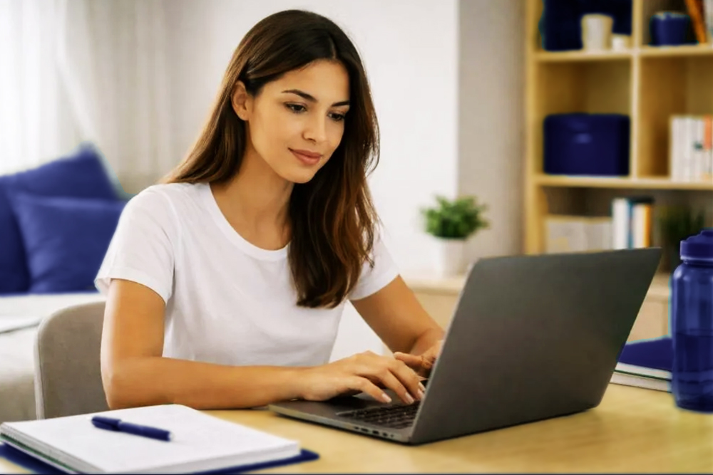 Usuária consultando informações financeiras pelo computador